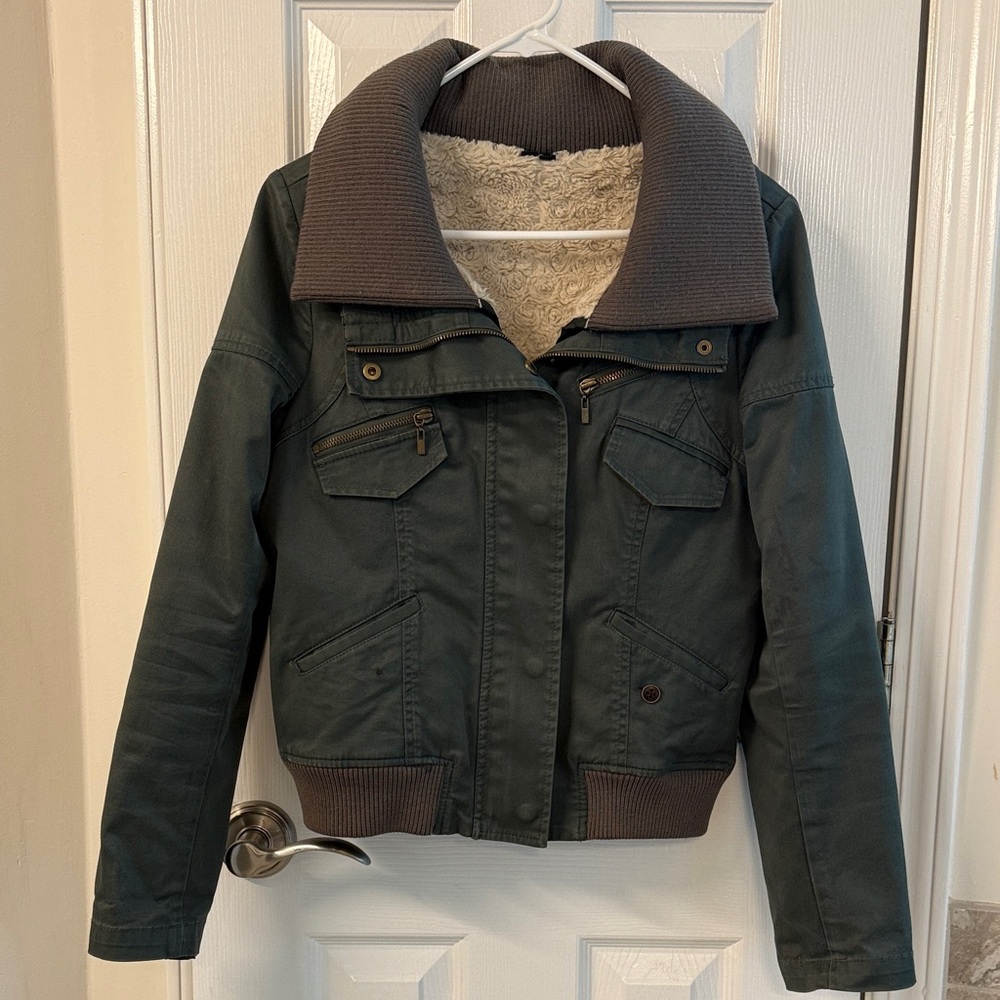 Theory Dark Green Jacket with Ribbed Detail